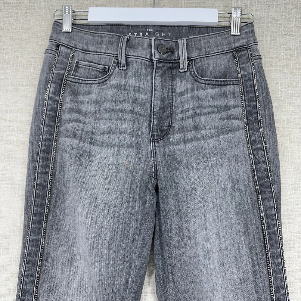 White House Black Market Jeans Womens 4 Gray‎ High Rise Straight Studded Trim